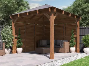 Dunster House Wooden Gazebo Kit Louvre Wall 3m x 3m Heavy Duty Garden Shelter Roof Shingles Leviathan