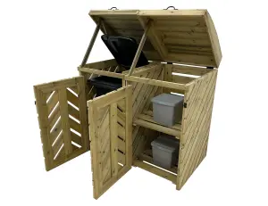 VerdiBin wheelie bin storage unit, Double, with recycling shelf