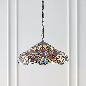 Luminosa Sullivan 1 Light Medium Ceiling Pendant Dark Bronze, Tiffany glass, E27