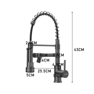 Grey Stainless Steel Kitchen Tap Mixer Tap with Pull Down Spring Spout and Pot Filler