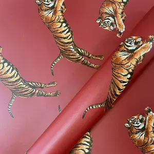 Paloma Home Pouncing Tiger Wallpaper Red (921600)