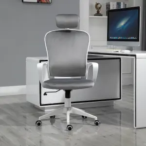 Vinsetto High-Back Office Chair Home Rocking w/ Wheel, Up-Down Headrest, Grey