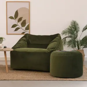 icon Natalia Velvet Armchair Bean Bag and Pouffe Set Olive Green Giant Bean Bag Chair