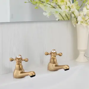 BATHWEST Victorian Pair of Basin Taps Bathroom Sink Taps Mixers Brass Cross Lever Wash