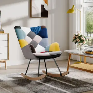 Patchwork Velvet Effect Rocking Chair Rocker Recliner Armchair