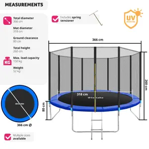 Trampoline - with safety net, including entry ladder - 366 cm