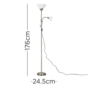 ValueLights Mozz Chrome 2 Way Mother/Father Parent & Child Uplighter Spotlight Design Floor Lamp with 2 x LED Bulbs In Warm White