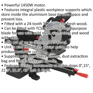 High-Performance Sliding Compound Mitre Saw with 216mm TCT Blade and 1450W Motor