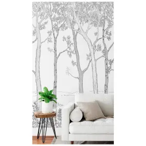 Trees 3 lane Repeatable Wallpaper Mural, Grey