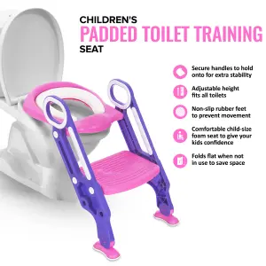 HILLINGTON Padded Potty Toilet Seat - Adjustable Baby Toddler Kid Toilet Trainer with One Step Stool Ladder for Children - Purple