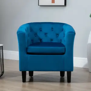 Clio 68cm wide Blue Velvet Fabric Studded Back Accent Chair with Dark and Light Wooden Legs