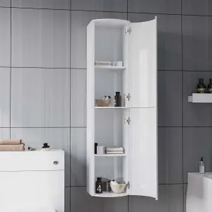 Nes Home Dene 1400 mm Bathroom Wall Hung Cabinet Storage Tall Shelf Furniture White