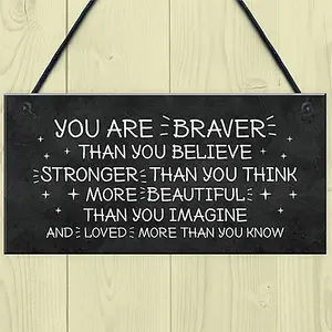 Red Ocean Braver Stronger Beautiful Friendship Sign Hanging Wall Decor Best Friend Gift Motivational Inspirational Sign