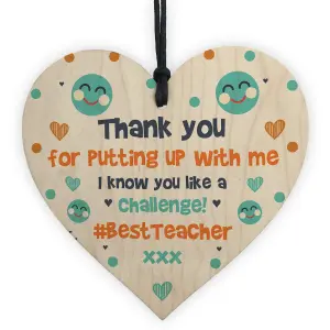 Funny Cheeky Teacher Gift Wooden Heart Leaving School Nursery Gift Keepsake