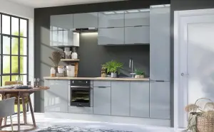 Kitchen Base Unit 800mm Cabinet Double Door 80cm Cupboard Light Grey Gloss Star