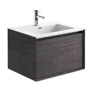 Matterhorn Dark Oak Wall Hung Bathroom Vanity Unit with White Basin (W)600mm (H)450mm