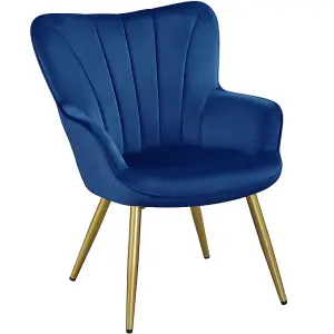 Yaheetech Blue Upholstered Velvet Armchair with Wing Side