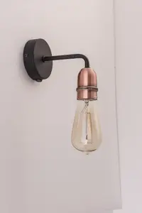 Harper Living Down Wall Light with On and Off Switch, Black with Copper Finish