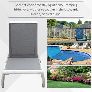 Outsunny Chaise Patio Lounge with 5-Level Adjustable Back Wheels Texteline Grey