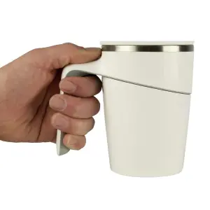 White Spill Resistant Mug - Non-Tip Vacuum Cup with Stainless Steel Double Walled Insulated Interior & Fitted Lid - 450ml Capacity