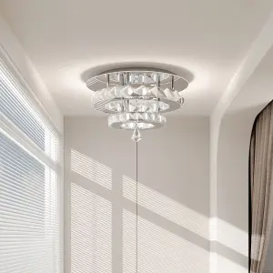 Modern 30cm Double Tiers Round Crystal LED Cool White Ceiling Light Fixure