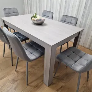 Dining Table and 6 Chairs Grey 6  Grey Velvet Chairs Wood Dining Set Furniture