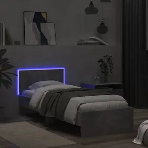 Berkfield Bed Frame with Headboard and LED Lights Concrete Grey 90x190 cm Single