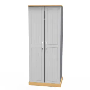 Whitby 2 Door Wardrobe with Shelf & Hanging Rail in Grey Ash & Oak (Ready Assembled)