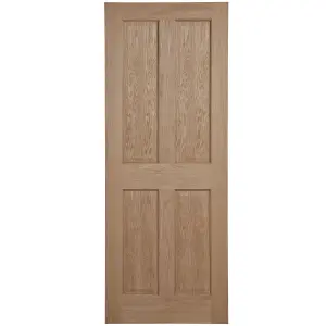 4 panel Unglazed Oak veneer Internal Fire door, (H)1981mm (W)838mm (T)44mm