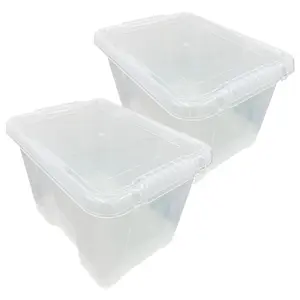 2 x Heavy Duty Multipurpose 24 Litre Home Office Clear Plastic Storage Containers With Lids