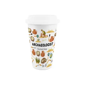 Archaeologist Ceramic Travel Mug - Comical Novelty Gifts for Archaeology Fans - Double-Walled Insulated Drinks Cup Present