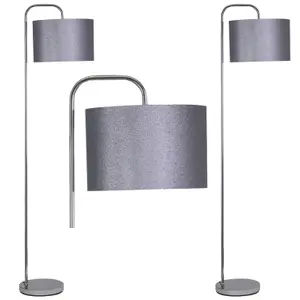 First Choice Lighting Set of 2 Chrome Arched Floor Lamps with Grey Glitter Shades