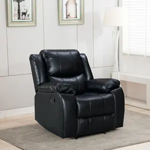 Recliner Manual Chair in Black Faux Leather