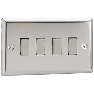 Varilight 4-Gang 10A 1- or 2-Way Rocker Switch (Twin Plate) Chrome