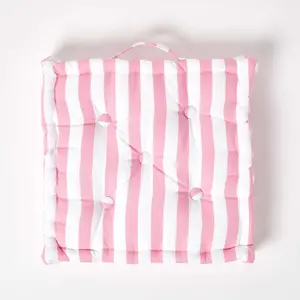 Homescapes Cotton Pink Thick Stripe Floor Cushion, 50 x 50 cm