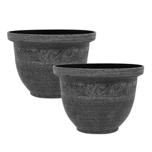 simpa 2PC Rustic Grey Kingscliffe Plastic Planters 36cm (Dia)