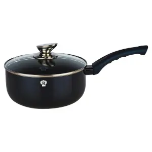 BLAUMANN 18x8cm - Saucepan with Glass Lid 1.65L Aquamarine Cookware Frying Grill Pots Pan Saucepan Casserole Soft Touch Handle Lid