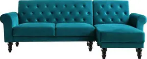 Hanney Chesterfield Chaise Sofa Bed In Teal Velvet, Corner Sofa Bed - Daals - Sofa Beds