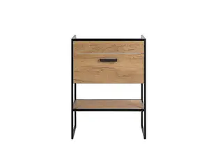 Bathroom 600mm Vanity Unit Floor Standing Sink Drawer Cabinet Black Steel Oak Wood Finish Freestanding Loft Industrial Brook