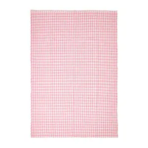 Homescapes Cotton Gingham Check Rug Hand Woven Pink White, 70 x 120 cm