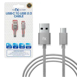 FX Nylon Braided USB Data Cable For Type C Smartphone Device, Space Grey