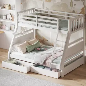 Flair Ollie Triple Wooden Bunk Bed With Drawers - White