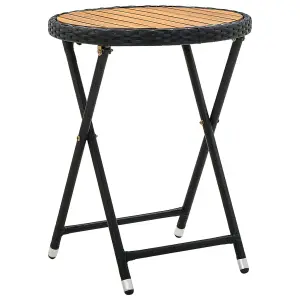 Berkfield Tea Table Black 60 cm Poly Rattan and Solid Acacia Wood