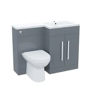 Nes Home Melbourne 1100mm Bathroom Right Hand Grey Gloss Bathroom Basin Vanity Unit With BTW Toilet