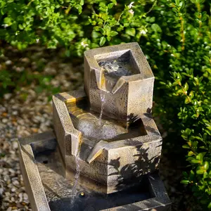 Primrose Solar Tiered Coba Square Cascading Water Feature With Battery Backup and Lights 37cm