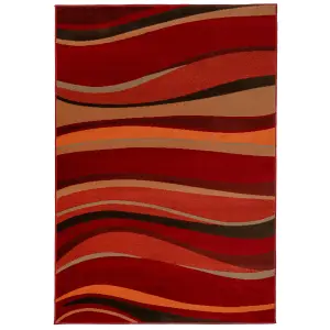 Warm Red Terracotta Wave Living Room Rug 60x110cm