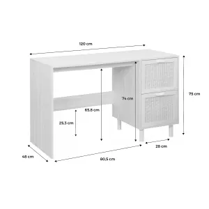 sweeek. 2-drawer woven rattan desk Camargue Natural 120x48x75 cm