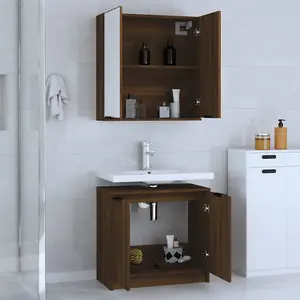 Berkfield 2 Piece Bathroom Cabinet Set Brown Oak Engineered Wood