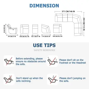 Recliner Sofa Set, Corner Sofa Set Large 7 Seats Fabric Motor Recliner Padded Sofa with Side USB Charger Port - 2C3 Set