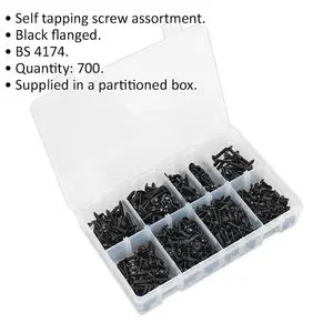 Comprehensive 700 Pack Self Tapping Screw Assortment for Metal Fixings